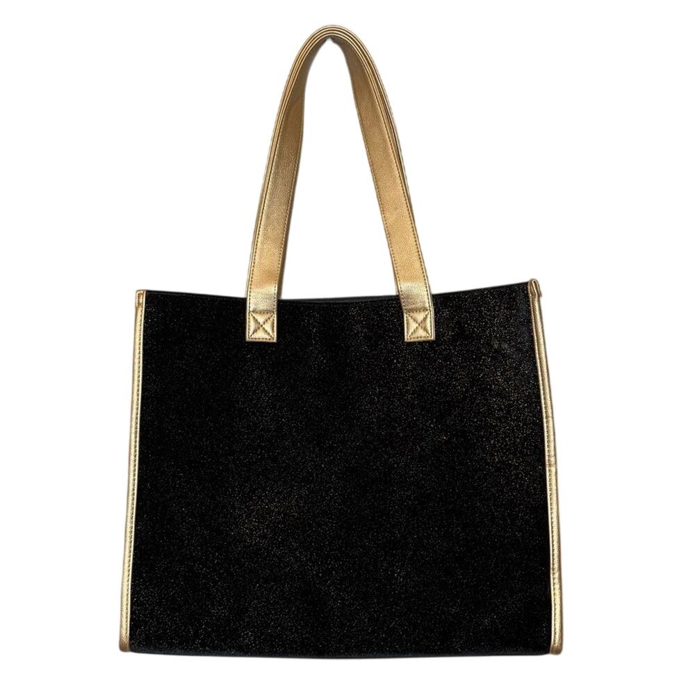 Jimmy Choo Parfums Tote Bag Black Velvet Gold Metallic Sparkle Drop Handle - Picture 2 of 10